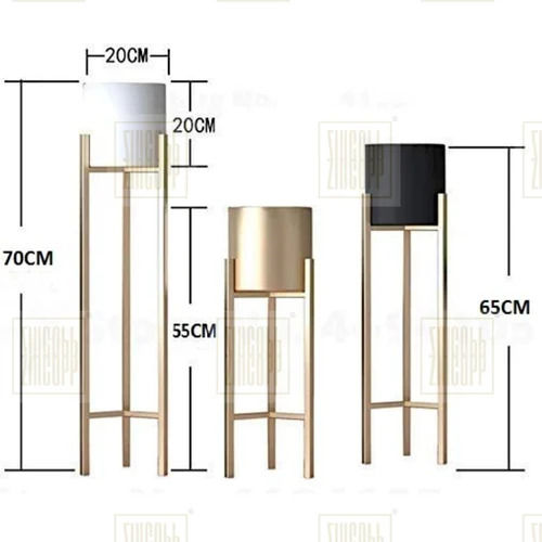  सजावटी के लिए स्टैंड के साथ गोल्ड आयरन प्लांटर (3 पीस का सेट) आयाम: 65* 55* 70 सेंटीमीटर (Cm) 