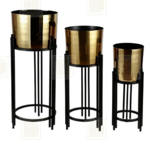 25*21*16 Inch Black & Gold Planter Stand Set of 3 Pieces