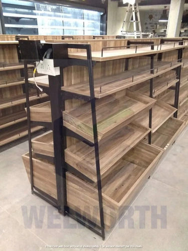 Multiple Shelves Wooden Rack For Grocery Showroom