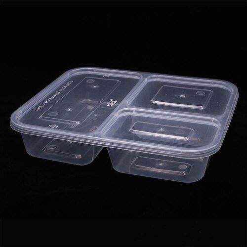 Rectangle Plastic 3 Compartment Meal Packaging Tray