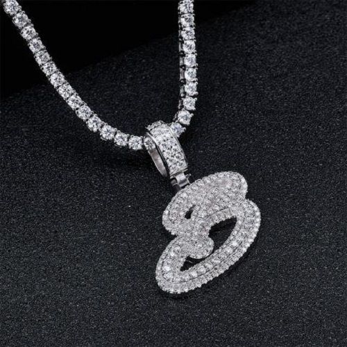 Moissanite Def Color Round Cut White Gold Plated 925 Silver Cuban Chains Letter Hiphop Pendant