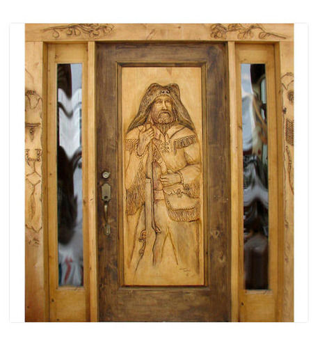 Mountain Man Wooden Carved Door For Decoration