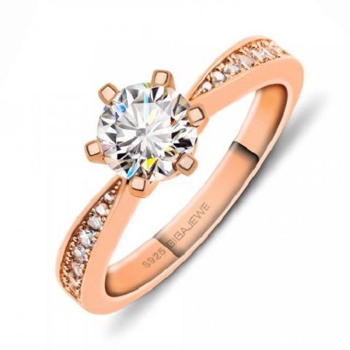 Round Cut Rose Gold Plated 925 Silver Ring For Gifting Use