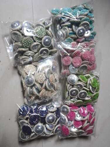 Fabric Round Fancy Zari Work Hand Button For Garments