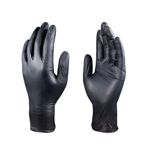 Natural Plain Black Color Nitrile Flocklined Gloves