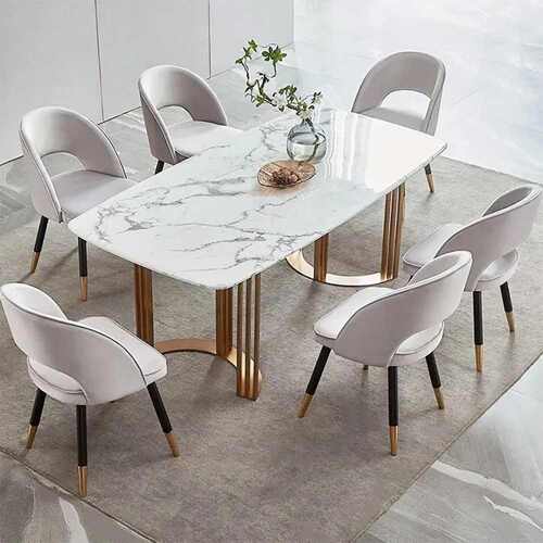 White Marble Dining Set With Chair For Home Use