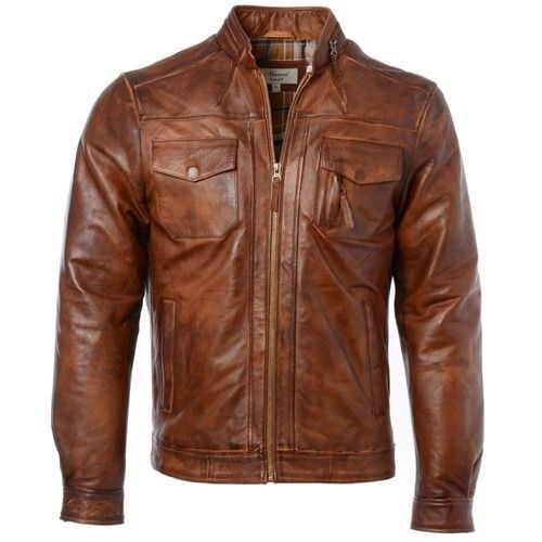 Men Brown Leather Jackets For Casual Wear Hardness: Soft