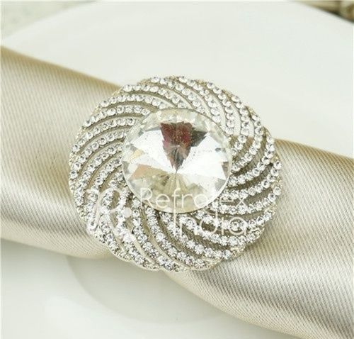 White Cnr71 Handmade Beaded Worked Rhinestone Napkin Ring