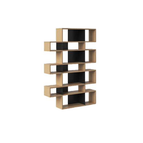 Wood Oak And Pure Black Kamari Geometric Bookcase