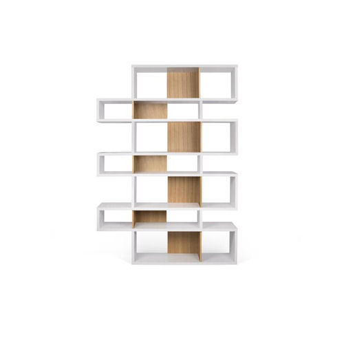 Pure White and Walnut Kamari Geometric Bookcase