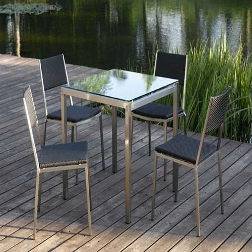 Stainless Steel Metal Outdoor Dining Table Set