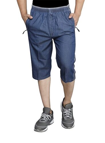 Blue Color Denim Casual And Regular Wear Capri Pants For Mens And