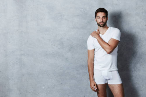 Man White Stretchable Cotton Brief And Vest Set