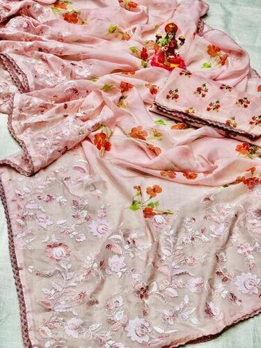 Multiple Daily Wear Ladies 6.3M Length Embroidered Cotton Banarasi Saree