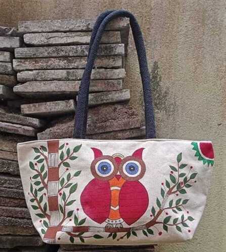 Brown Printed Canvas Bag For Shopping Use