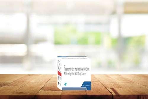 पेरासिटामोल 325mg, Cetirizine Hci 5mg और Phenlephrine Hci 10mg Tablets
