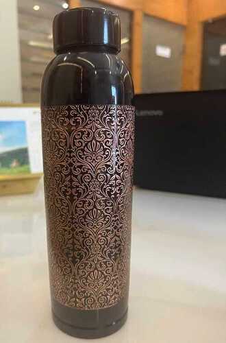 Screw Cap Type Polished Print Copper Water Bottle