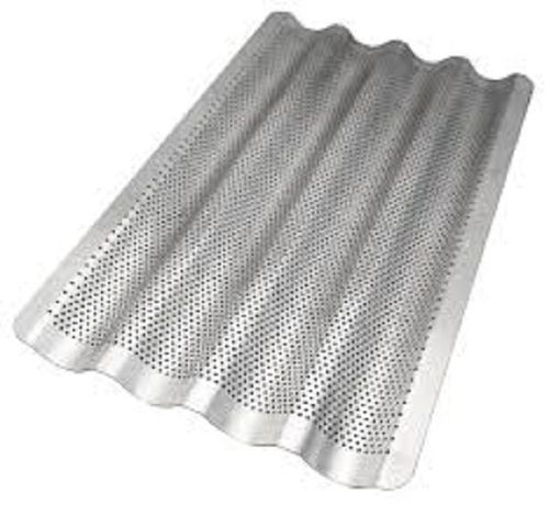 Perforated Baguette Pan - Heavy-Weight Aluminized Steel, Rectangular Shape, Microwave Safe, Silver and Black