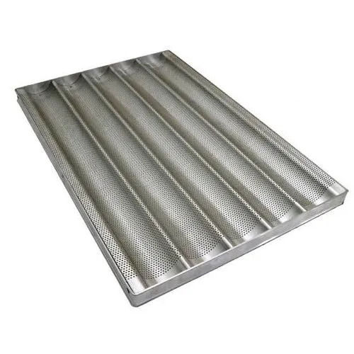 Perforated Baguette Pan - Heavy-Weight Aluminized Steel, Rectangular Shape, Microwave Safe, Silver Finish - Ideal for Toasting Bread