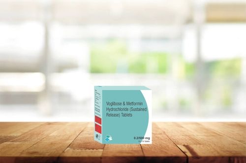  लकड़ी/रबर वोगलिबोस 0.2 मिलीग्राम और मेटफोर्मिन हाइड्रोक्लोराइड 500 मिलीग्राम (एसआर) टैबलेट 