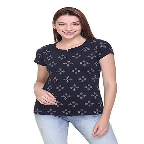 Women Half Sleeve Casual Printed Cotton Top