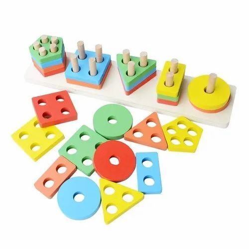 Unisex Multicolor Wooden Shape and Color Sorter Educational Toy