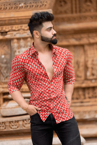  Red Jaipuri Cotton Printed Shirt