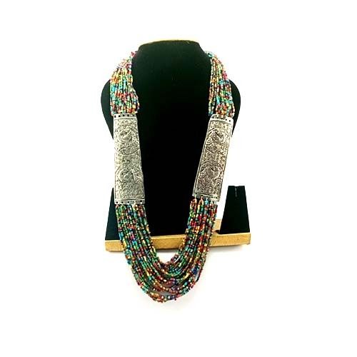 Multi Colour Multicolored Beads Mala With Double Oxidised Pendant