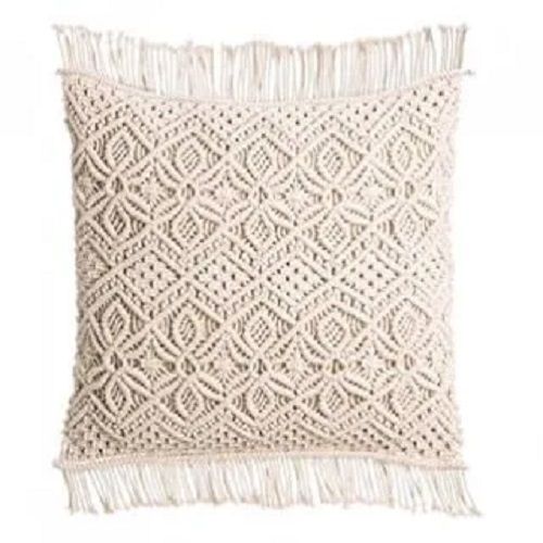 Macrame Cushion Cover - Hand Knotted Cotton | Square Shape with Embroidered Pattern, Stylish Sofa Decor for Home, Hotels, Offices - Handwash Care, Made in India