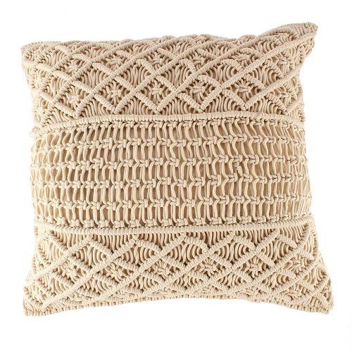 Macrame Cushion - 100% Cotton, All Sizes | Hand Knotted, Square Shape, Embroidered Pattern, Decorative for Home and Office