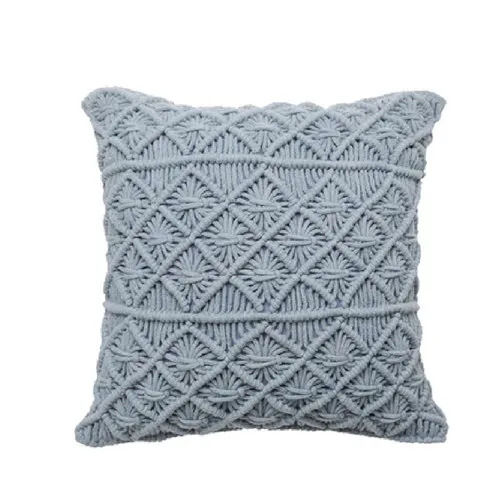 Cotton Macrame Cushion Cover - All Sizes, Hand Knotted Square Shape with Zipper and Embroidered Pattern for Sofa Decor