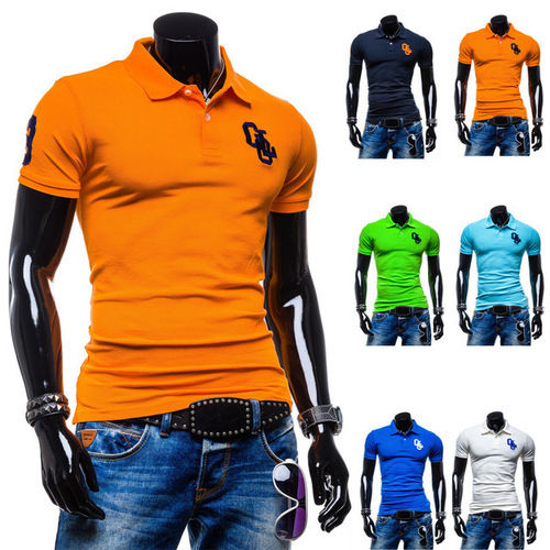 Any Color Casual Wear Men Half Sleeve Collared Cotton T-Shirt