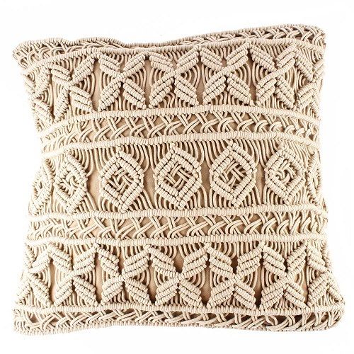 Macrame Cushion - 100% Cotton, Square Shape | Hand Knotted, Zippered, Decorative for Home, Hotels, Offices