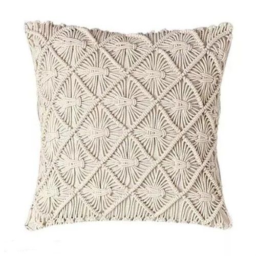 Macrame Cushion - Cotton Material, All Sizes | Hand Knotted, Zippered, Embroidered Design for Sofa and Office Decor