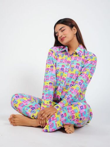 Full Sleeves Printed Pattern Pure Cotton Ladies Nightsuit