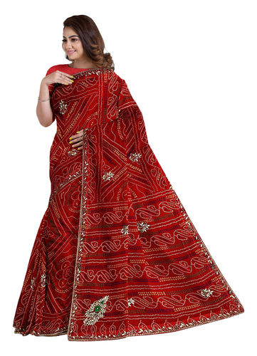 Red Pure Georgette Rajasthani Printed Saree