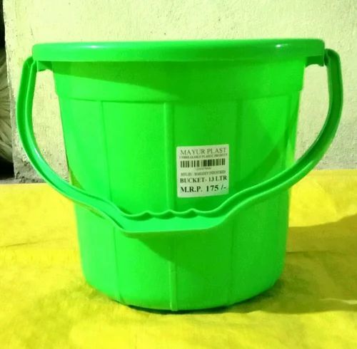 Plastic Bucket - 10-15 Litres Capacity | Rigid Green Design for Bathroom Use