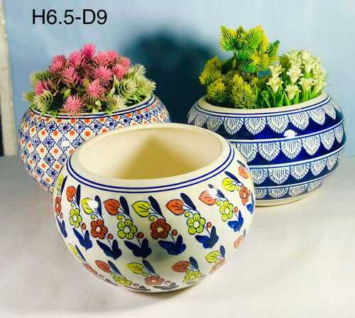 Hand Building Design White Printed Ceramic Flower Pot