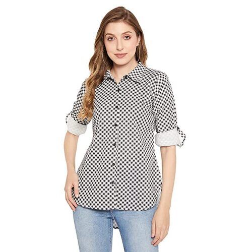 Women Check Full Sleeve Knitted Shirt For Casual Wear