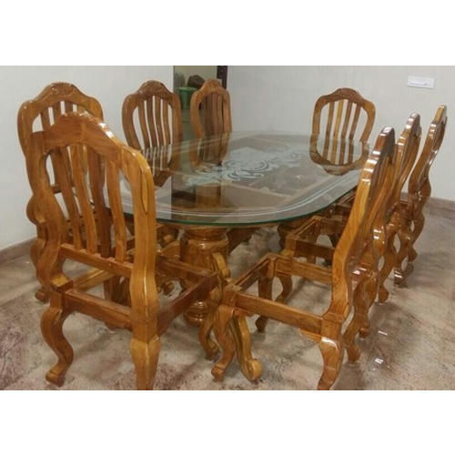 Easy To Assemble, Crack Proof Glass Top Wooden Dining Table