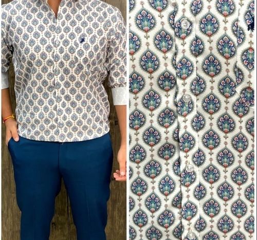 Men Linen Dotted Print Casual Cotton Shirt