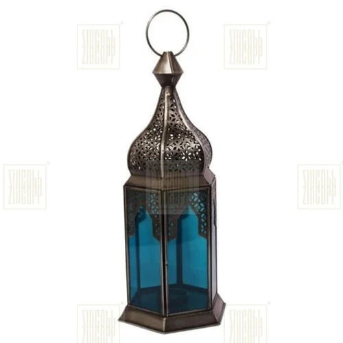 Blue Black Moroccan Decorative Iron Candle Lantern