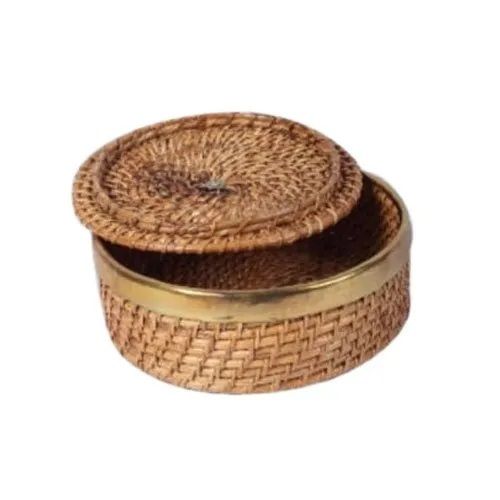Handmade Round Cane Storage Box