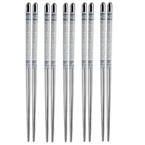 Mitsico5 Pairs Reusable Metal Stainless Steel Chopsticks
