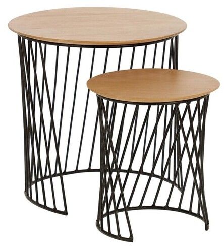 Z R Exports New Arrival Acacia Wooden Top Black Coated Iron Coffee Side Table Set Of 2 For Living Room