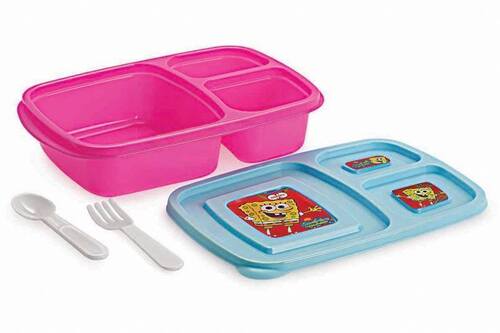 3 Compartment Plastic Lunch Box For Household Usage