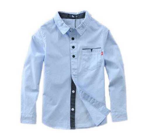 Boys Full Sleeve Collar Neck Plain Casual Cotton Shirt