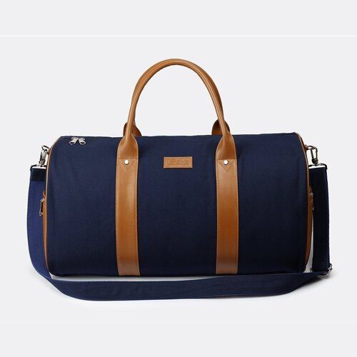 Silver Multi Color Plain Pattern Blue Canvas Duffle Bags