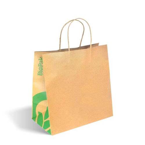 Plain Pattern Brown Paper Handle Bags For Multipurpose Use 
