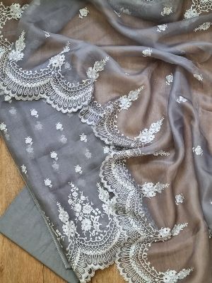 Grey Ladies Banarasi Organza Silk Suits